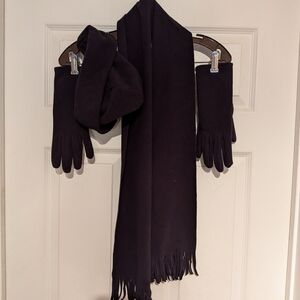 Elegant Black Scarf, Hat, and Gloves Set